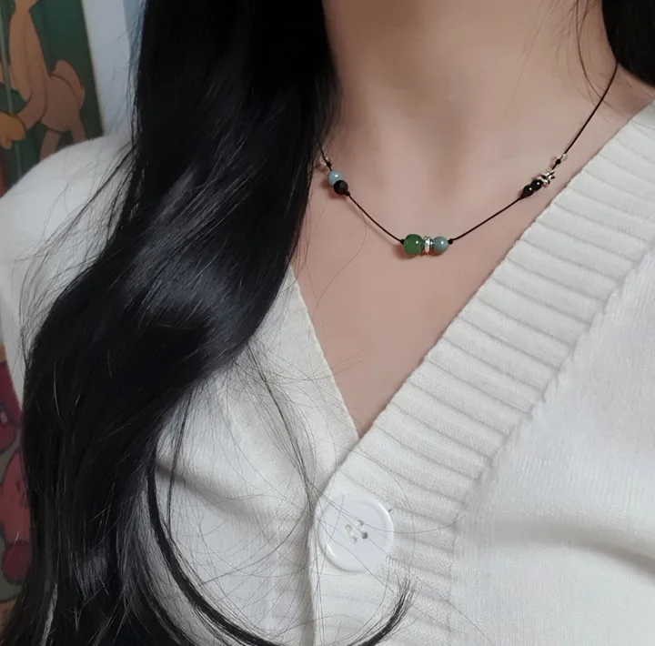 [반지선물✨] 제이드 원석목걸이 🍀 원석 매듭 목걸이 써지컬 소원 우정 유니크 행운 선물 무알러지 상세 이미지 6