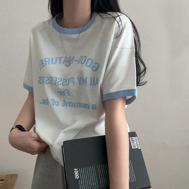 [예쁜핏!/여름꾸안꾸] 랍빠 포인트 배색 레터링 반팔티 (2color) 상세 이미지 10