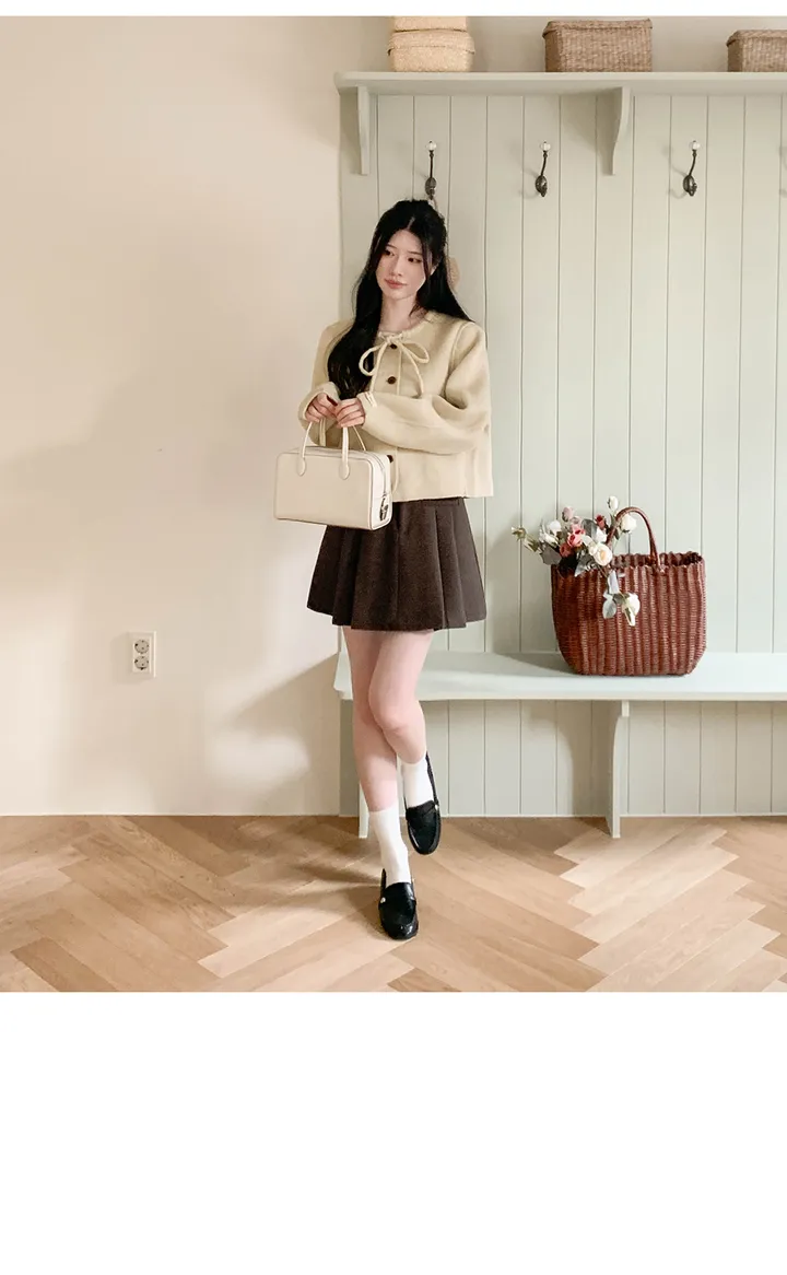 [울68.2%]레이제 리본 핸드메이드 숏코트(라운드넥/노카라/스트랩/버튼/데일리룩/데이트룩/러블리룩/출근룩/겨울) 상세 이미지 7