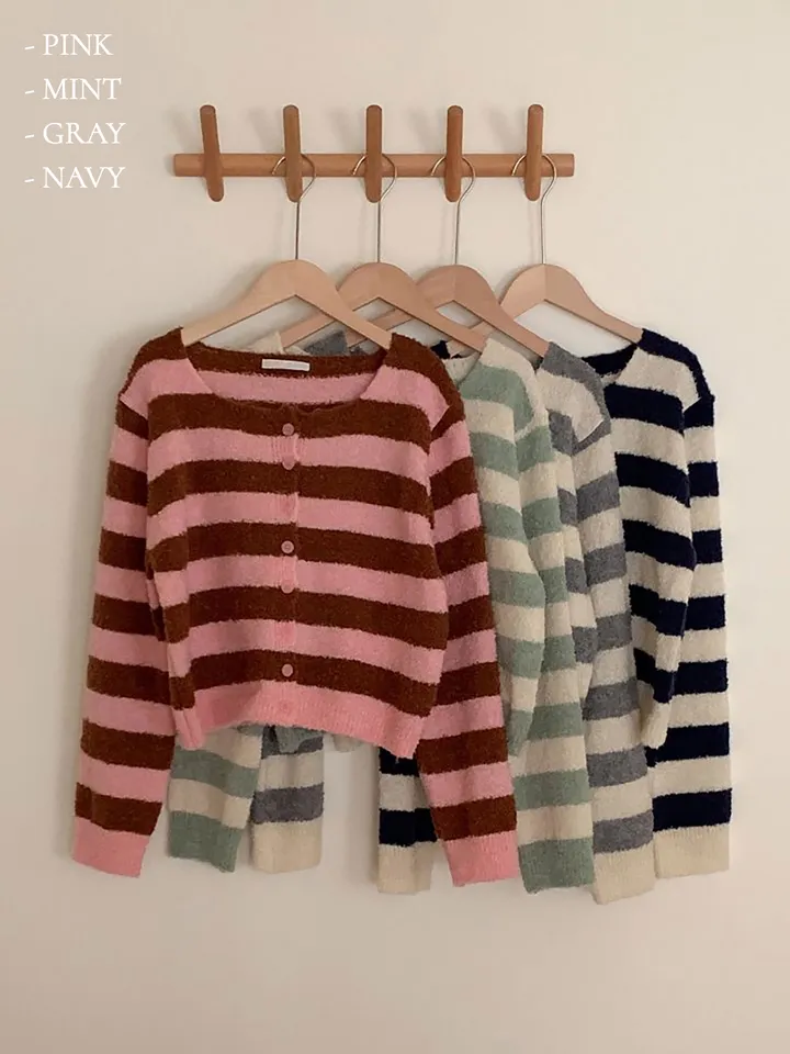 [폭닥폭닥/벚꽃룩] 라씨 부클가디건 스트라이프니트 가디건 (4colors) 상세 이미지 4