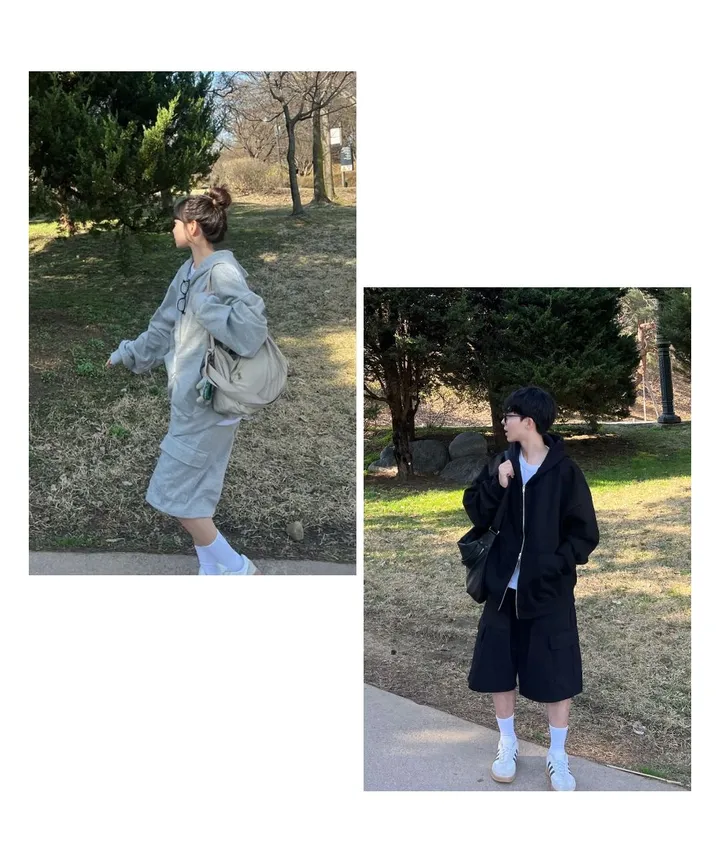 🌼당일출고🌼💗2000장 돌파💗[고퀄 핏대박/7Color/신상] 빅사이즈 투웨이 후드집업 카고 버뮤다 팬츠 트레이닝 세트 커플룩 시밀러룩 오버핏 꾸안꾸 트레이닝복 상세 이미지 67