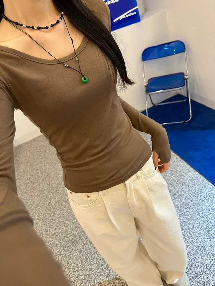 *라인대박 착붙 쫀쫀 스판 유넥 워머 데일리 긴팔 티셔츠 상세 이미지 18