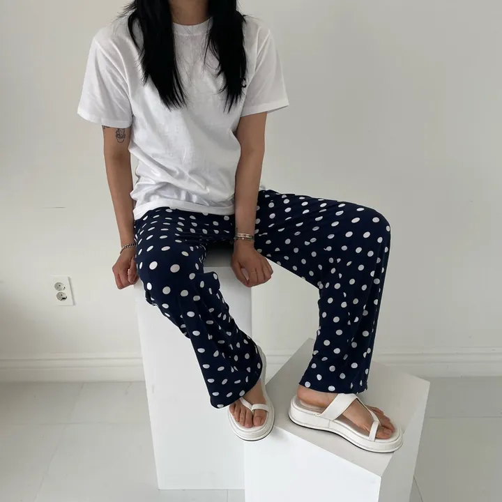 [와이드핏/시원한원단] 도트패턴 땡땡이 밴딩팬츠 냉장고바지 유니크룩 / 여름 여름옷 홈웨어 여름바지 바캉스룩 마실룩 밴딩통바지 상세 이미지 19
