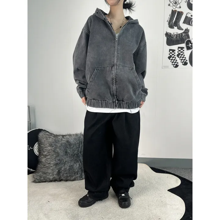 [UNISEX]시티드 데님 루즈 박시 후드 집업 점퍼 자켓(2color/5-7일 여유주문) 상세 이미지 14