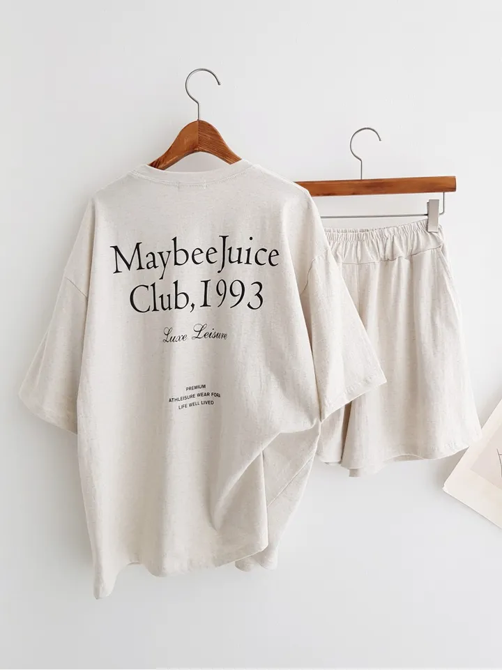 [세트가격!] Maybee 레터링 프린트 오버핏티셔츠 반팔 티셔츠 밴딩 반바지 홈웨어세트 여름파자마 트레이닝복 츄리닝세트 주말룩 여름휴가 바캉스룩 이지웨어세트 상세 이미지 7