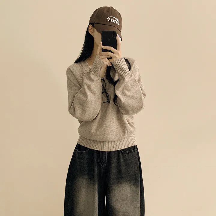 [얇은봄VER/리얼인생핏!] 여리여리~ 베이직 브이넥 나그랑 루즈핏 긴팔 봄니트 상세 이미지 22