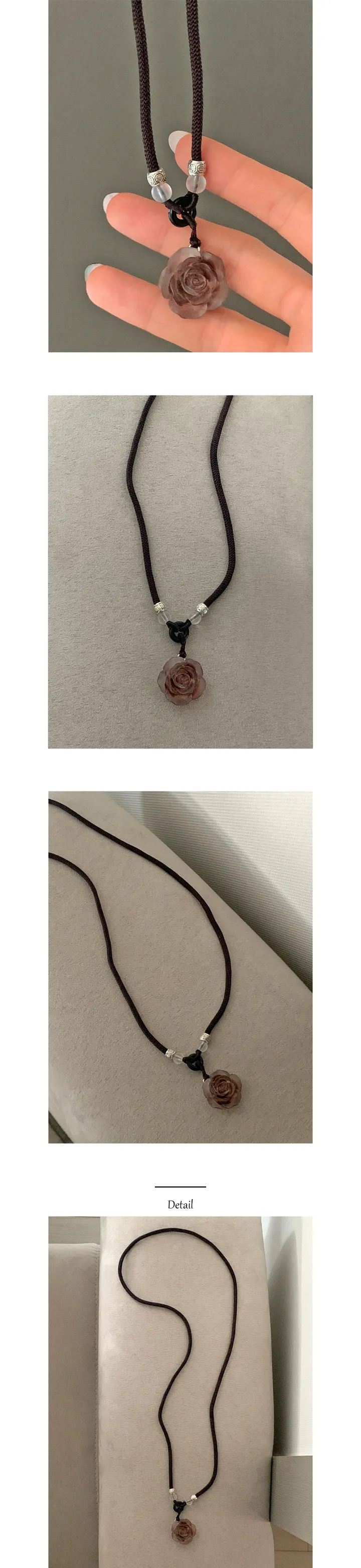 [ 당일출고 ] vin 빈티로즈 장미 로프줄 빈티지 끈 매듭 롱 목걸이 상세 이미지 3