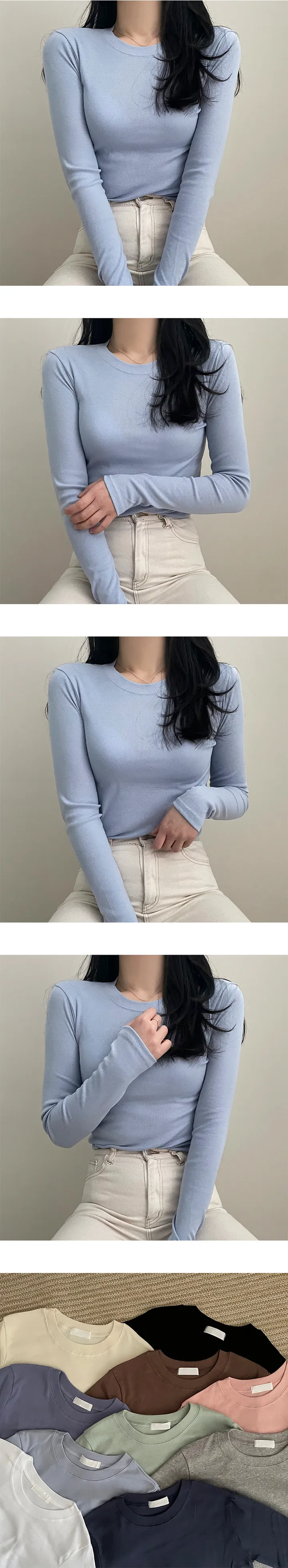 당일출고 [무조건2장드려요!!] 쫀쫀 라운드넥 긴팔 티셔츠 10color 상세 이미지 5