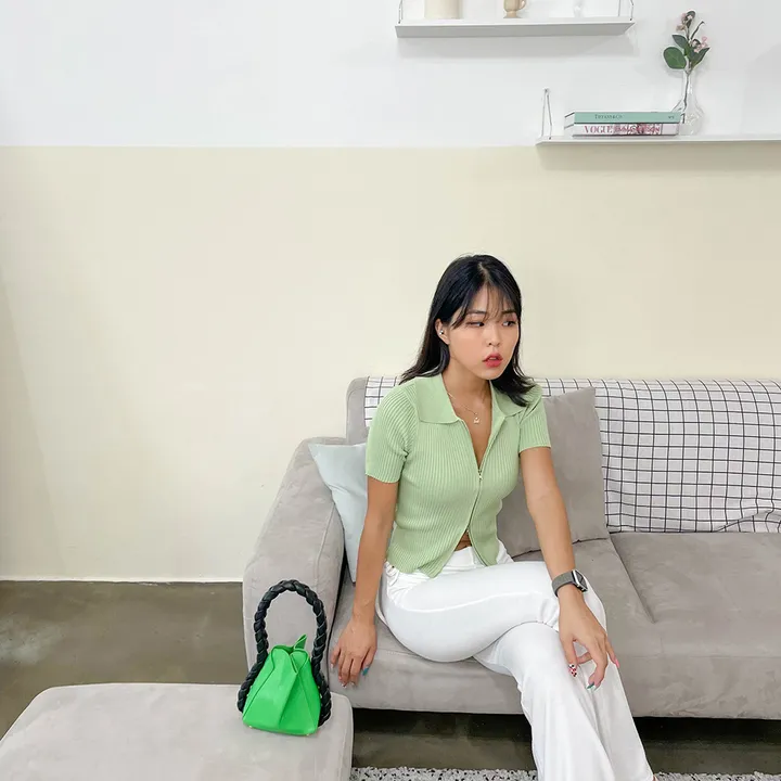 로투 지퍼 크롭티 / 골지 투웨이 빅사이즈 카라티 / 골지크롭티 주문폭주 인기상품 반팔티 지퍼가두개 집업니트 카라 상세 이미지 9