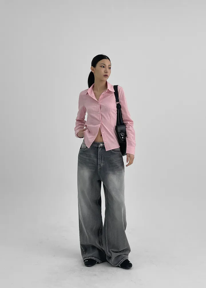 리포 스냅버튼 워싱 와이드 데님팬츠 [롱 바지 긴바지 청바지 데님 팬츠 워싱 버튼 롱 포켓 와이드 포켓 데일리 빈티지 그레이] 상세 이미지 15