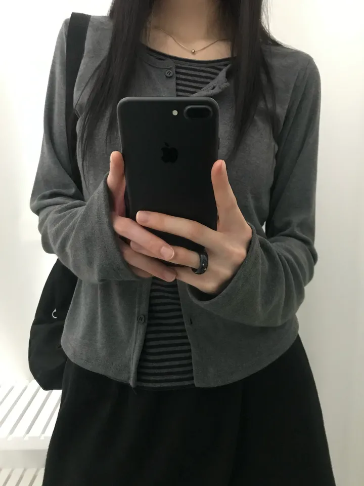 :일체형: 도즈 스트라이프 레이어드 라운드넥 여리핏 긴팔 가디건 티셔츠 (2color) 상세 이미지 1