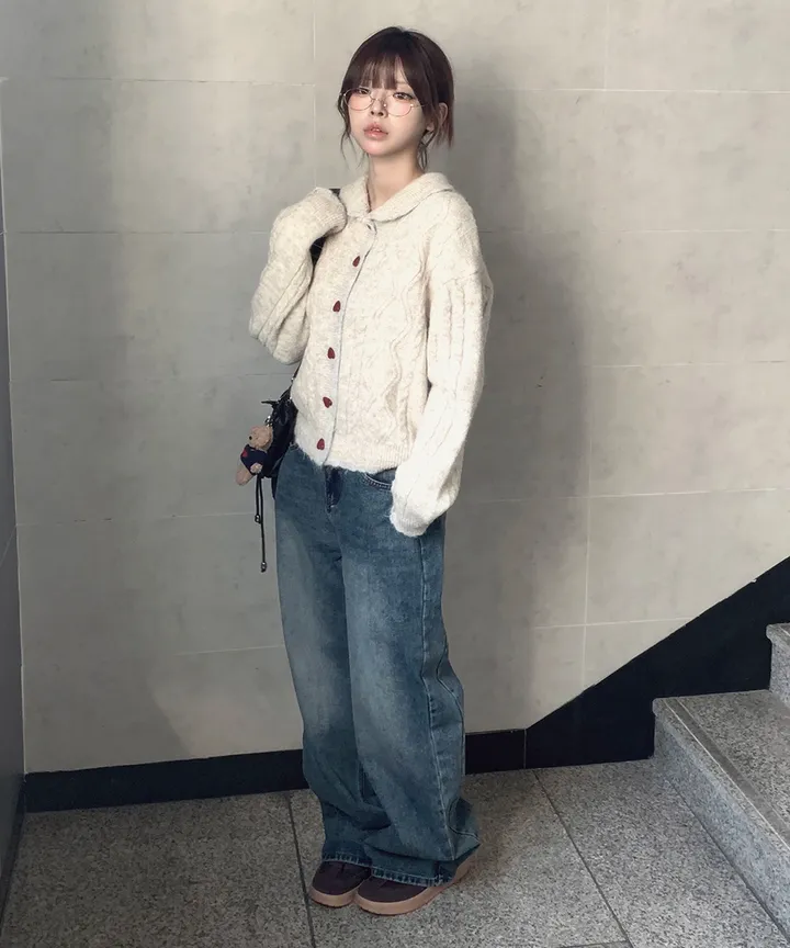 [MD추천✨러블리] 우토 하트 단추 카라 배색 니트 가디건 봄 가을 / 니트가디건 가디건 봄가디건 아우터 바람막이 청자켓 뮤잉 상세 이미지 35