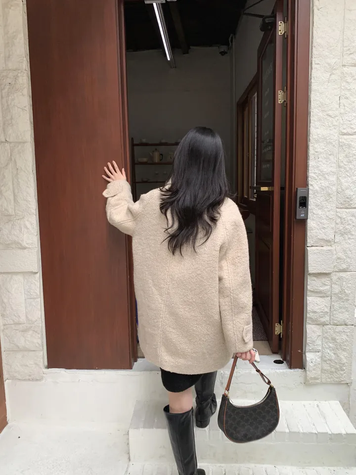 [안감누빔]테이퍼 부클 하프코트*베이지 당일발송 상세 이미지 11