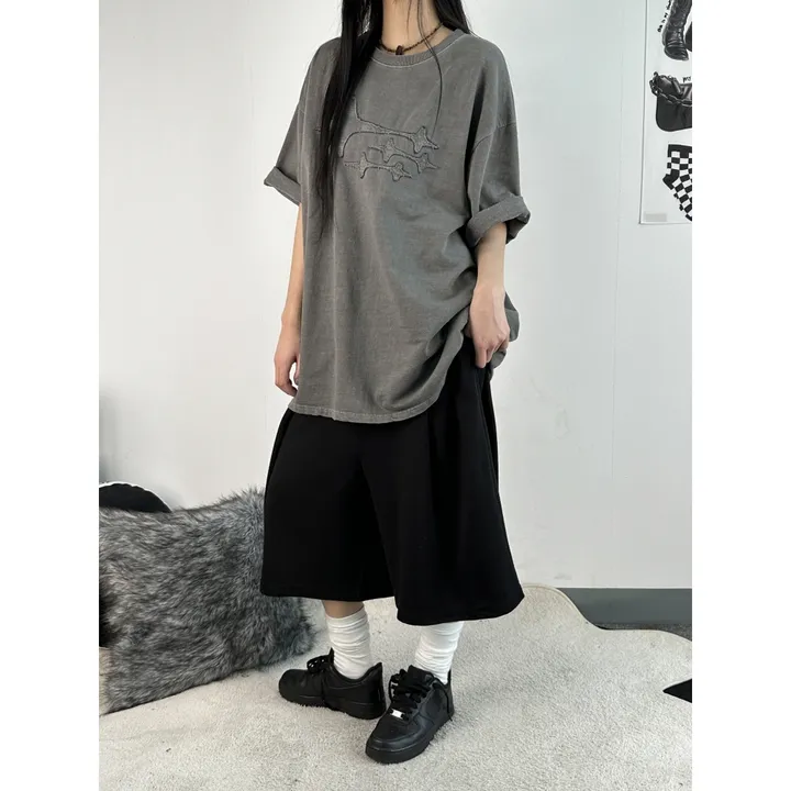 [UNISEX/기획특가/소장추천!/3size!]사이드 폴드 핀턱 포인트 루즈 와이드 벌룬 버뮤다 하프 트레이닝 팬츠(2color) 상세 이미지 28