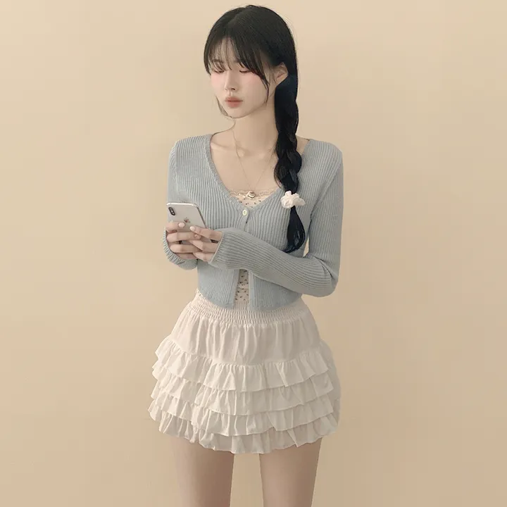 [벚꽃룩🌸/여리색감] 파스텔 크롭 슬림핏 트임 봄여름 니트가디건 딸기우유 핑크 소라 러블리힙 상세 이미지 13