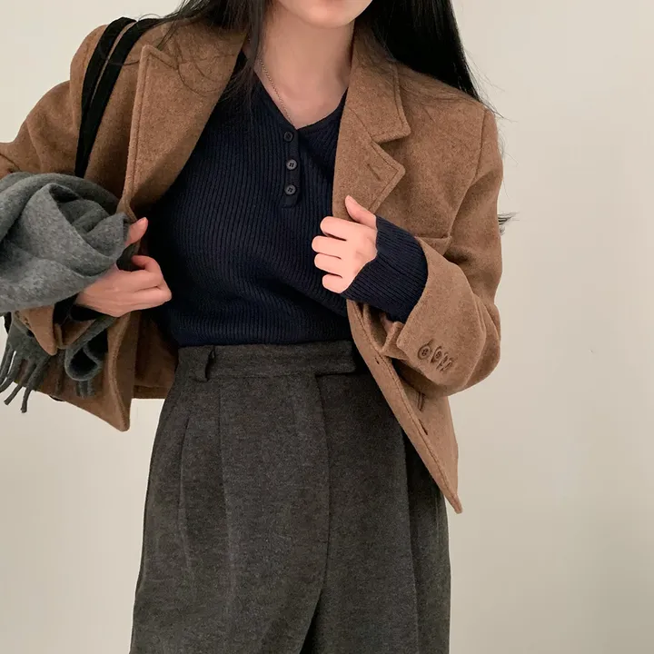 [4계절필수 디자인/연그레이 당일출고✨] 자체제작 #크치Made 젤리 버튼 트임 브이넥 골지 겨울 니트 긴팔티셔츠 - nt 상세 이미지 63