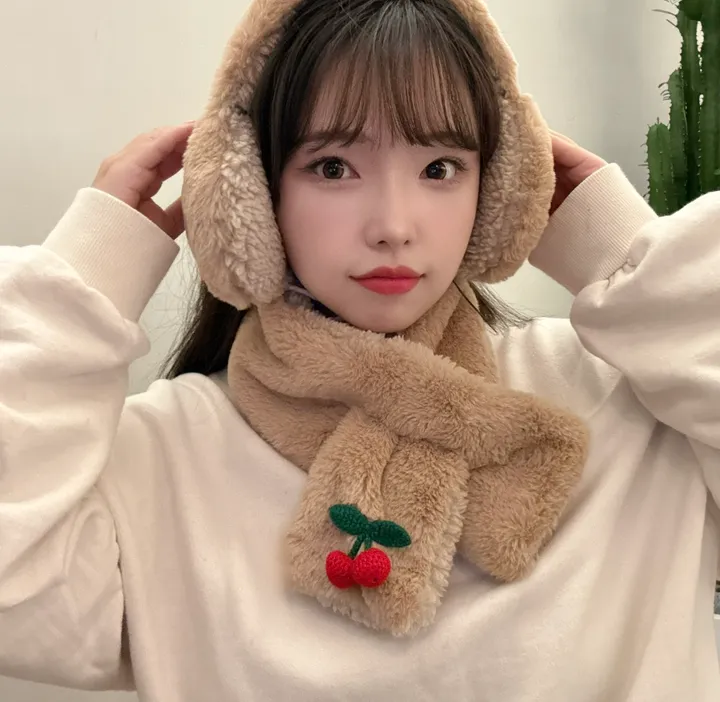 얼굴작아보여요🐑자체제작 스키장 모자 썰매장 양면착용 3컬러 귀도리 목도리 세트 머플러 귀마개 빅사이즈 겨울 포근 몽글몽글/ 상세 이미지 7