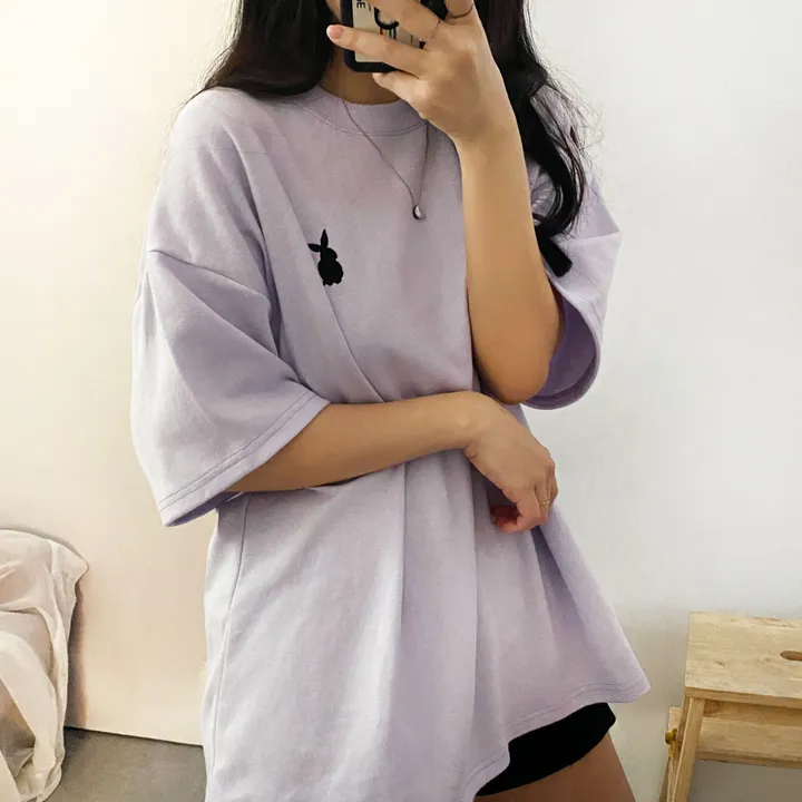 [넉넉/데일리] 러블리 래빗 자수 오버핏 반팔티T 상세 이미지 14