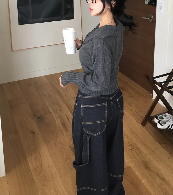 [간절기신상/허리잘록!] 데일리 투웨이 카라넥 하이넥 세미 크롭 니트 집업 상세 이미지 25