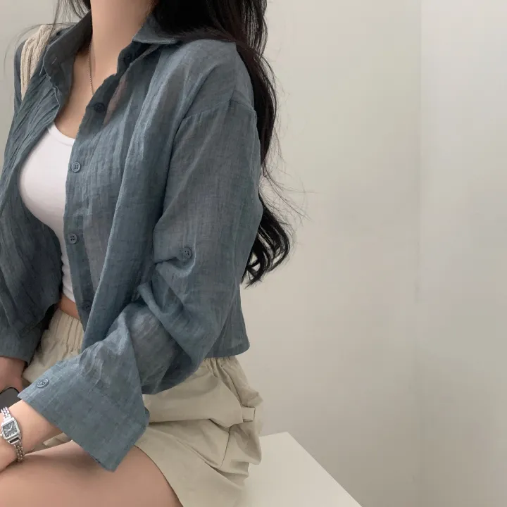 [살안타템17컬러✨/크롭&루즈핏] 햇빛차단, 린넨 시스루 루즈핏 거즈 셔츠/남방 블라우스 상세 이미지 58