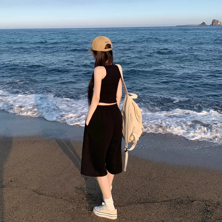 [핏보장🖤/L-XL] 발리 버뮤다 원턱 밴딩 와이드 숏 허리밴딩 트레이닝 팬츠 바지 키작녀 키큰녀 빅사이즈 남녀공용 상세 이미지 28
