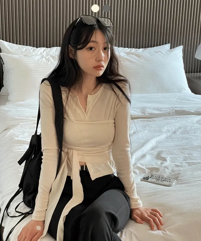 웨이드 무드 버튼 투웨이 물결 랩 가디건 2color 상세 이미지 5
