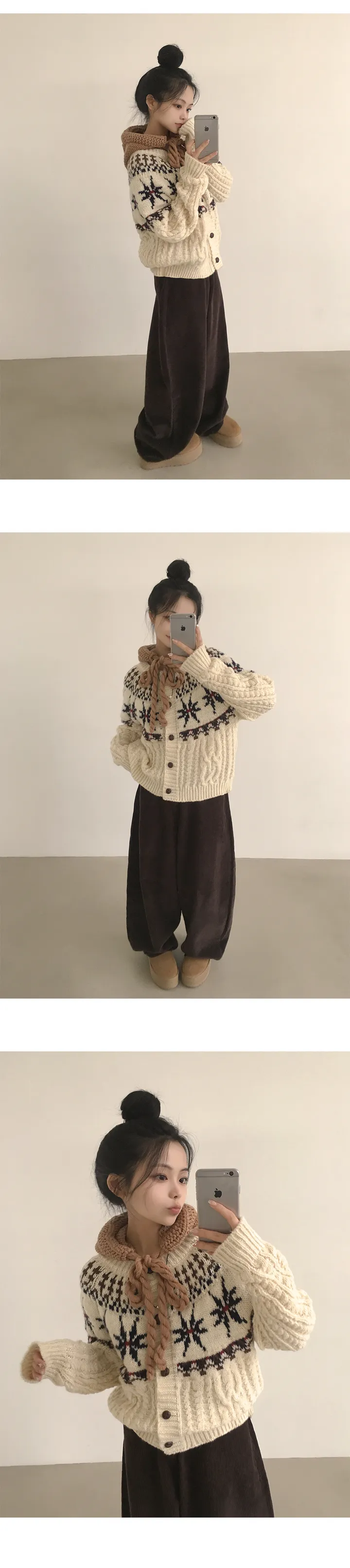 [겨울감성⛄/도톰,아방핏] 빈티지무드 가득, 노르딕 패턴 꽈배기 루즈핏 니트가디건 (2color) 상세 이미지 7