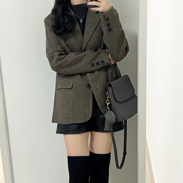 [램스울 80%] 고퀄리티 3버튼 헤링본 블레이저 자켓 상세 이미지 9