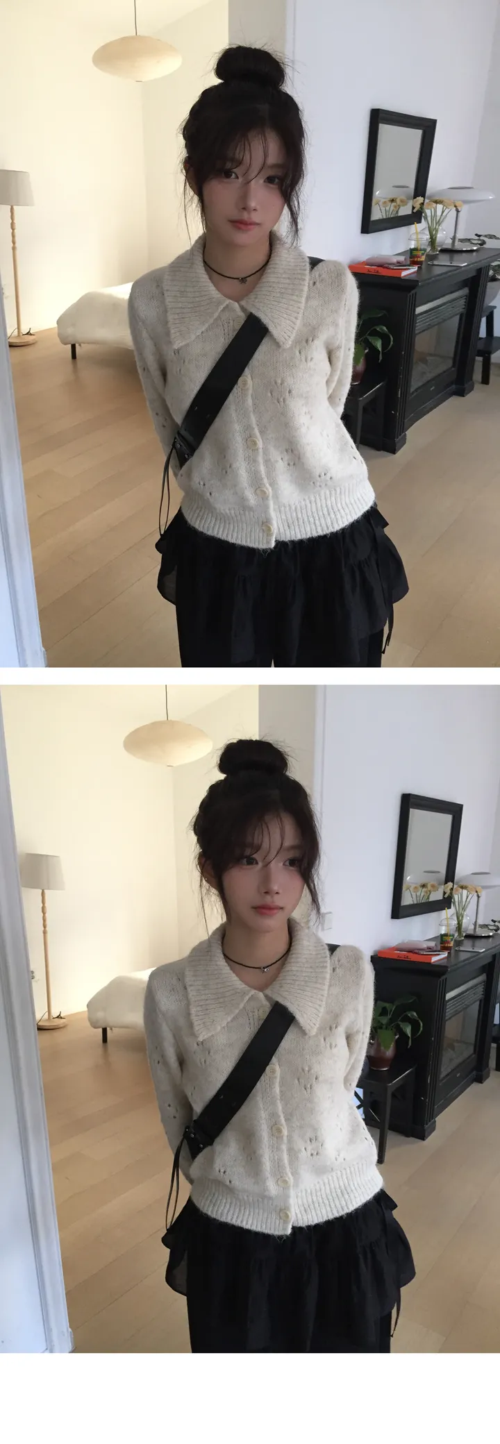 [데일리/러블리🤎] 펀칭 플라워 카라 니트 - 2color 상세 이미지 5