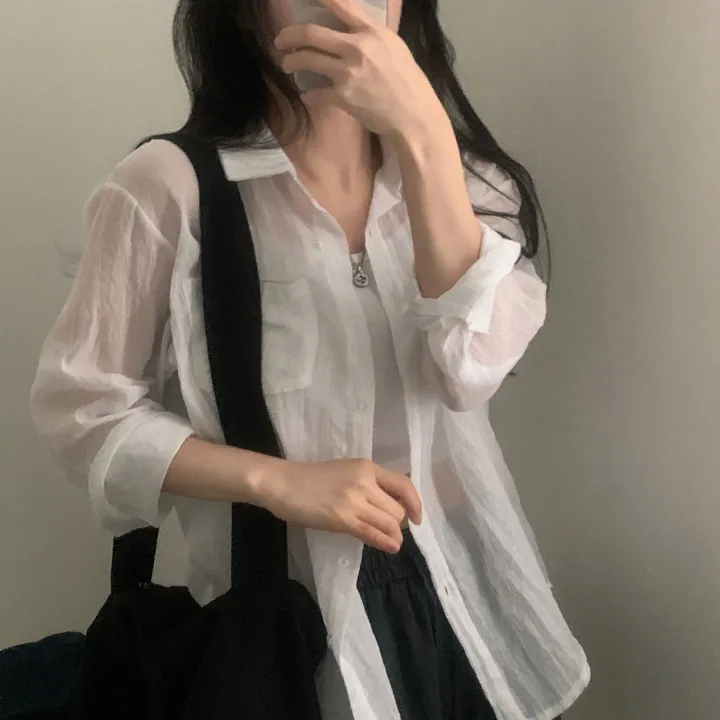 [살안타템17컬러✨/크롭&루즈핏] 햇빛차단, 린넨 시스루 루즈핏 거즈 셔츠/남방 블라우스 상세 이미지 13
