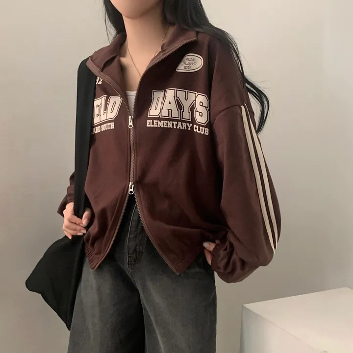 [후기보장*.*/🤎] 필드 라인 배색 투웨이 카라 레터링 집업,점퍼 - 4color 상세 이미지 8