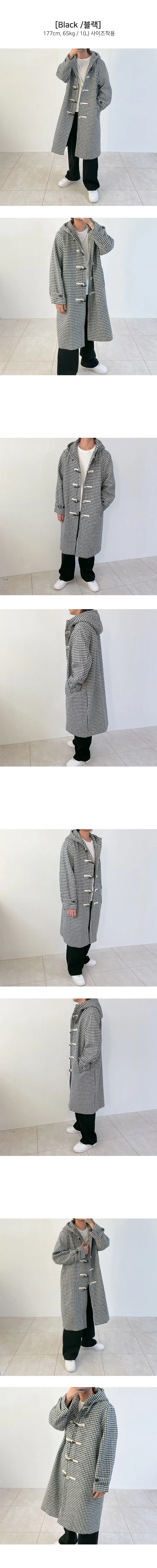 [커플룩/2size]  하운드 패턴 롱 떡볶이 후드 코트 상세 이미지 3