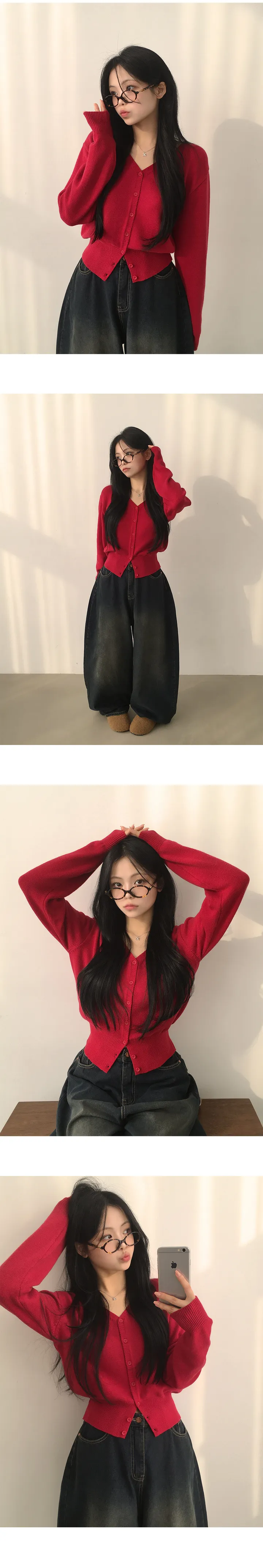[허리잘록~/예쁨보장] 흐르는 여리핏, 소프트 브이넥 아방핏 긴팔 니트가디건 (7color) 상세 이미지 5