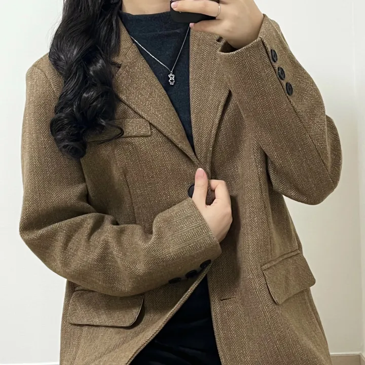 [램스울 80%] 고퀄리티 3버튼 헤링본 블레이저 자켓 상세 이미지 14
