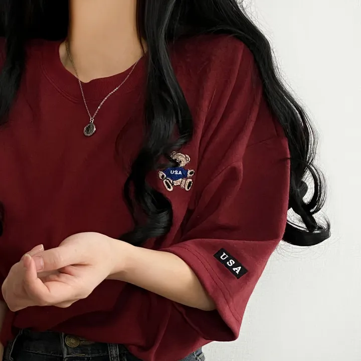 [예쁨/데일리] 베어 라벨 자수 오버핏 반팔티T 상세 이미지 5