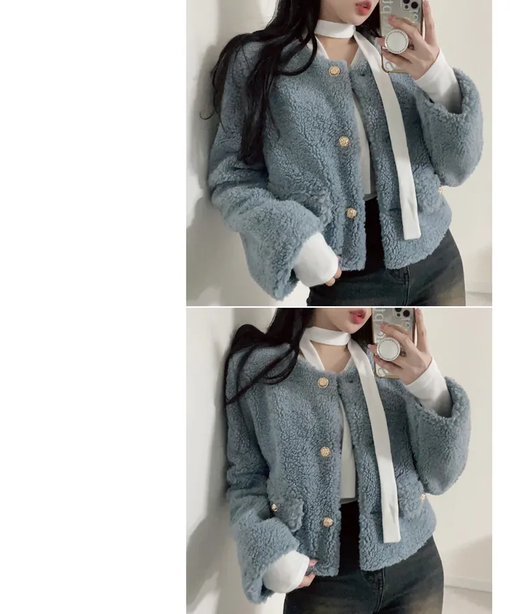 블랙입고 [누빔안감] 베릴 도톰 양털 트위드 노카라 숏자켓 (하객룩,연말룩/3color) 상세 이미지 23