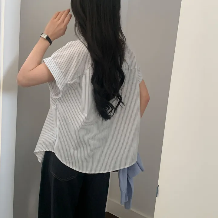 [빈티지🤍/여름셔츠] 샌드 스트라이프 루즈핏 롤업 반팔셔츠,남방 - 3color 상세 이미지 13