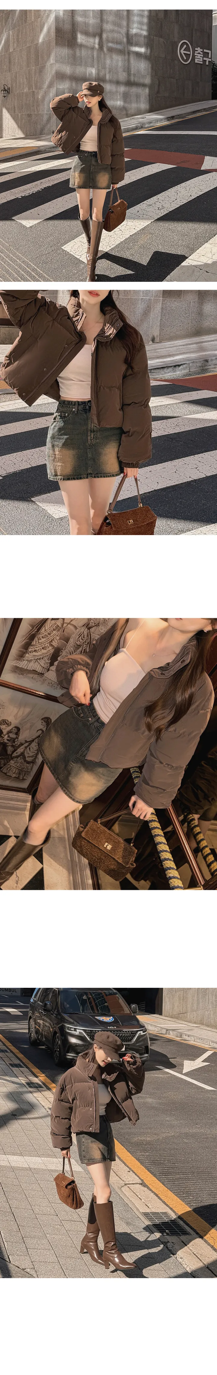 [무광레더/매트질감/어깡❌/고퀄/5col] 노라트 하이넥 카라넥 스냅버튼 지퍼 웰론 페이크레더 매트 무광 레더 크롭 패딩 상세 이미지 29
