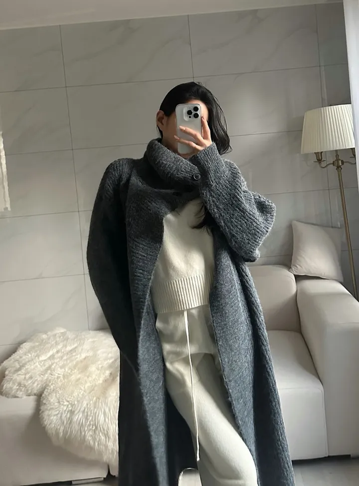 [아이당일] *도톰따숩 터틀넥 울 숄 빅카라 꽈배기 뜨개 니트 맥시롱가디건 울롱코트 울가디건(5color) 상세 이미지 25