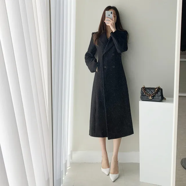 A라인 슬림 롱 플레어 더블 버튼 울코트 블랙 베이지 상세 이미지 31