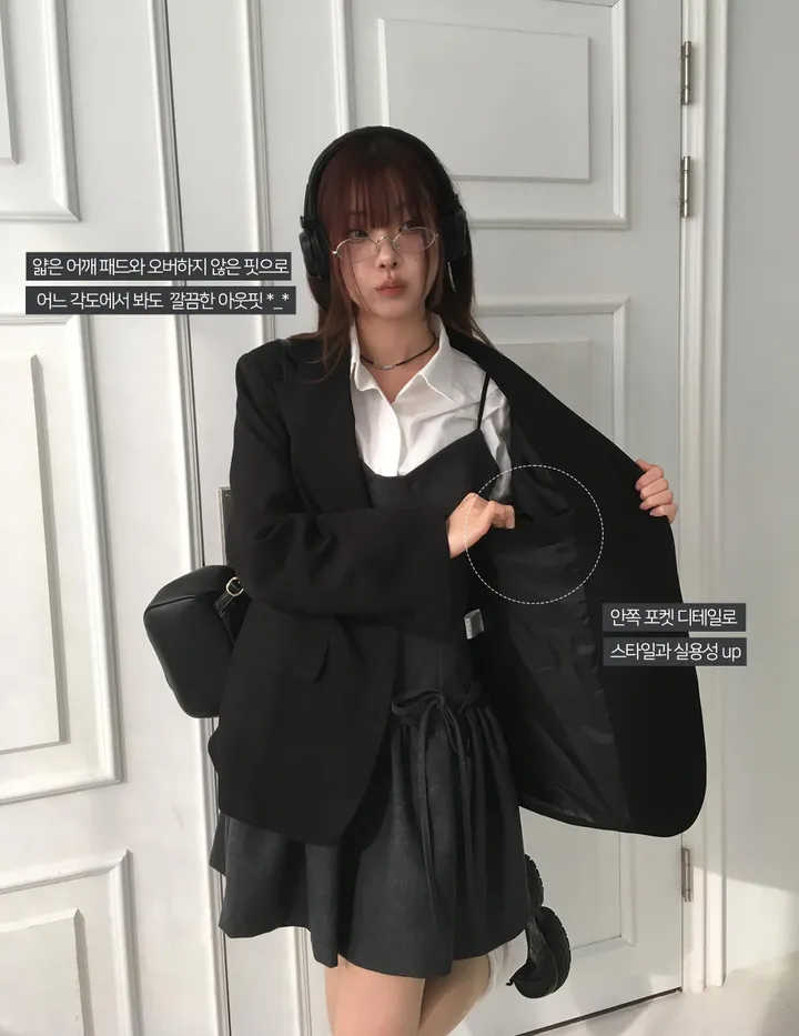 [긱시크/리얼 데일리/필수템🖤] 세미 오버핏 싱글 블레이저 자켓 jk - 4color 상세 이미지 4