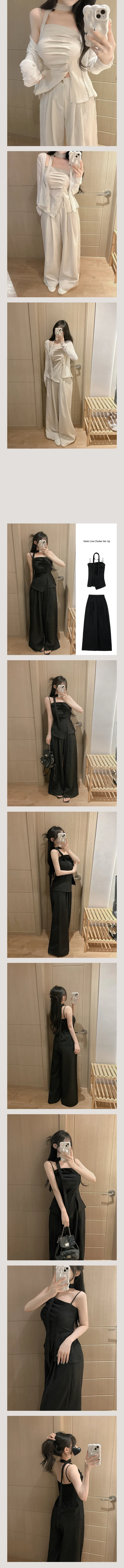 [고급진세트/하비추천] 초커 스카프 언발 트임 나시 팬츠 쓰리피스 셋업 2 COLORS 상세 이미지 3