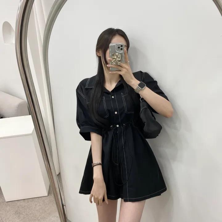 [SET!]스티치 스트링 반팔 셔츠 자켓 반바지 투피스 세트 상세 이미지 4