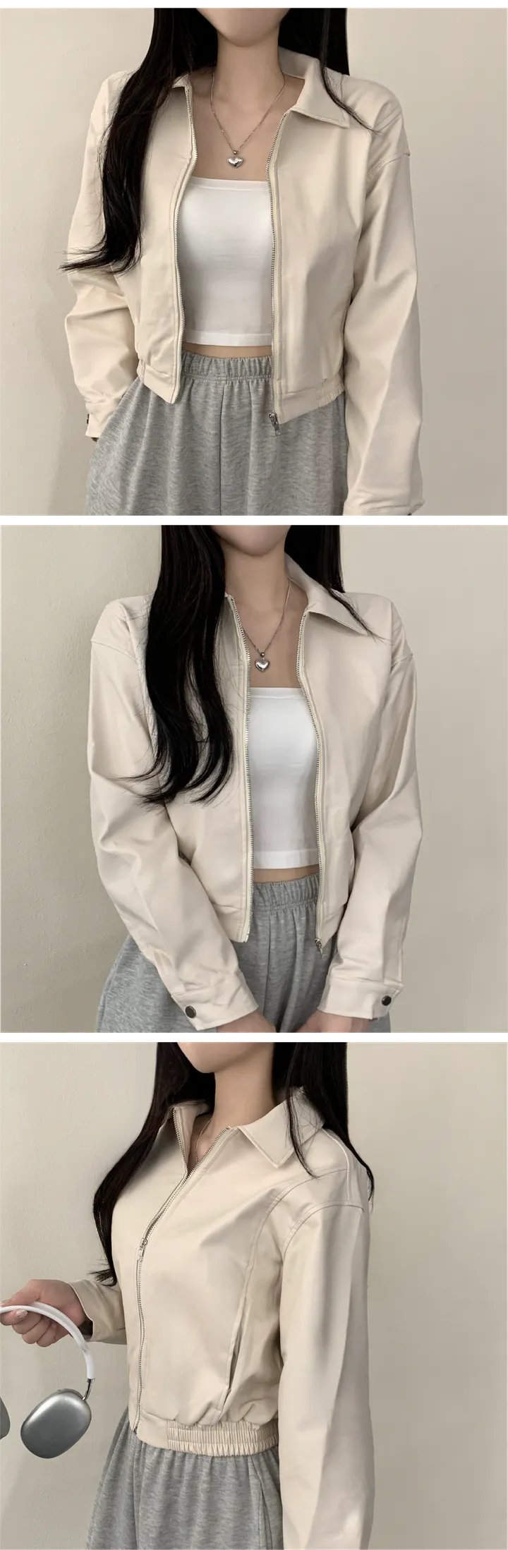 [예쁨보장/가을무드] 블루종 박시 카라 크롭 라이더 가죽 레더 자켓 3color 상세 이미지 5