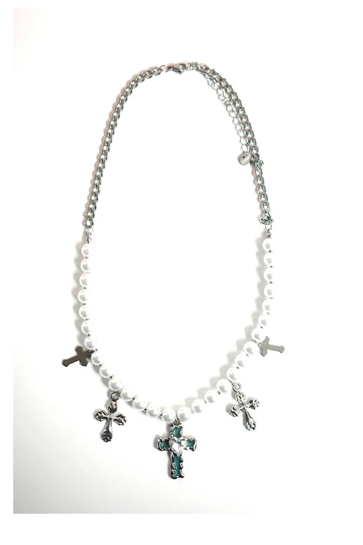 blue cross necklace | 블루 하트 십자가 진주 목걸이 상세 이미지 21