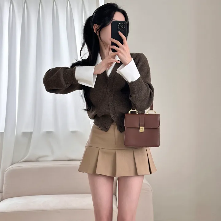 [허리잘록~/벚꽃룩!] 데일리 무지 브이넥 크롭 긴팔 니트 가디건 - 5color 상세 이미지 27