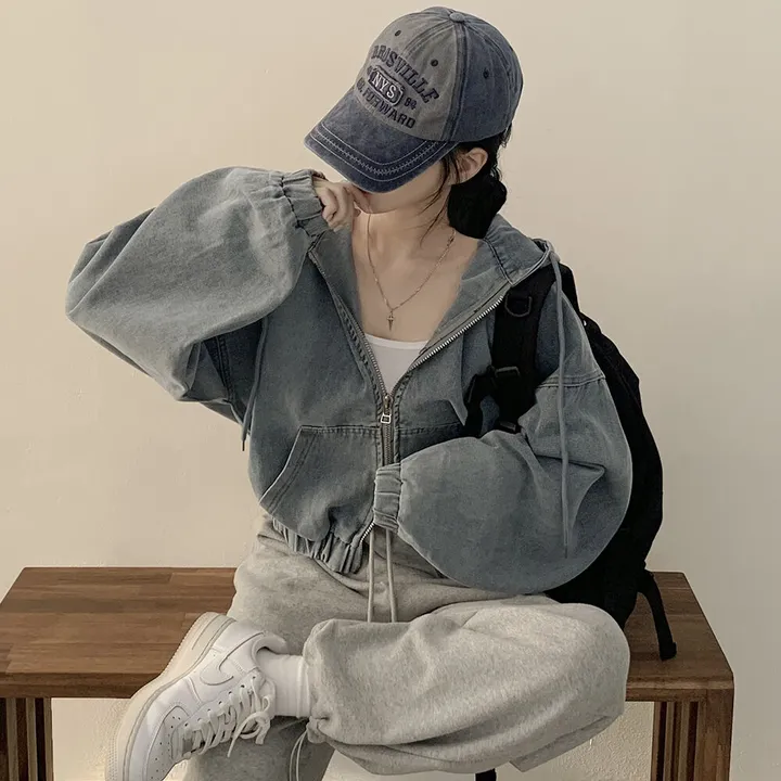 [왕박시/아방핏✨] 데님 빅후드 투웨이 청자켓 후드집업 숏점퍼 연청 흑청 개강룩 캠퍼스룩 빅사이즈 상세 이미지 6