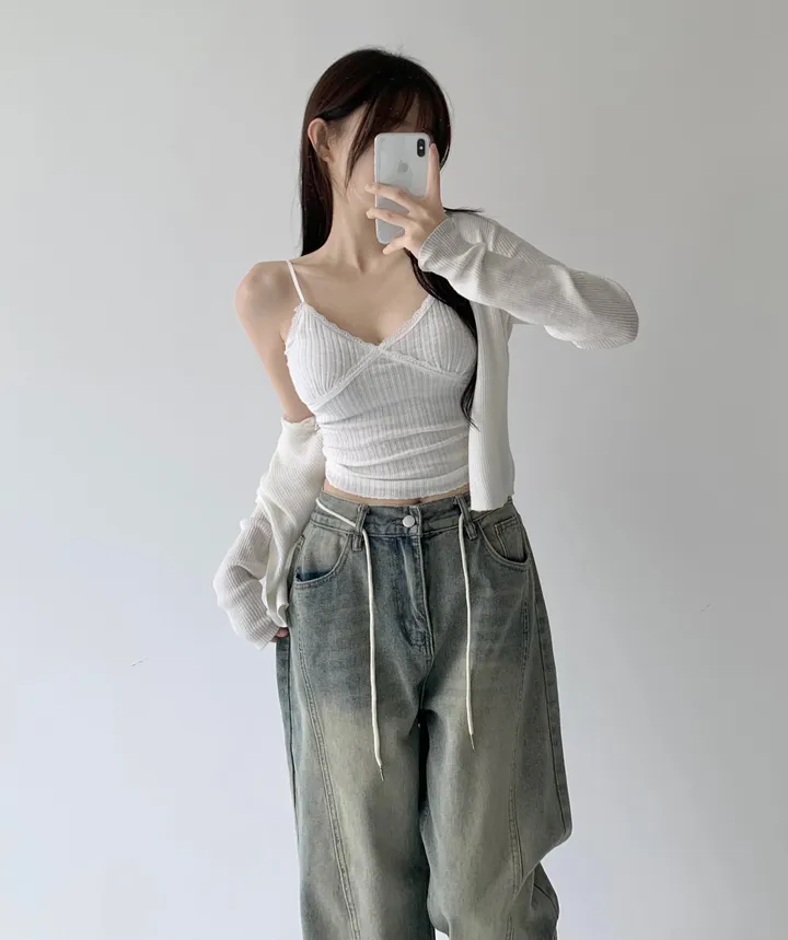 [색감깡패🖤/끈탈부착O] 미드나잇 뒷밴딩 스트링 스트랩 하이웨스트 절개라인 빈티지 워싱 롱 와이드 데님 팬츠 밴딩바지 청바지 사계절청바지 상세 이미지 11