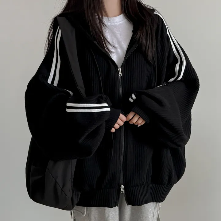 [왕오버핏/투웨이지퍼]일루션 투라인 후드집업 상세 이미지 2