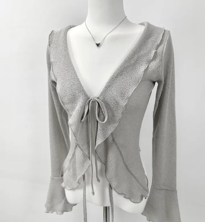 ruffle ribbon lace cardigan 러플 리본 레이스 가디건 (봄가디건, 러블리, 프릴, 니트가디건, 슬림핏, 여리여리) 상세 이미지 38